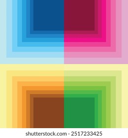 quatro cor monocromática quadrada azul vermelho laranja e verde sobre fundo preto. figura geométrica poligonal.