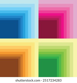 four square monochrome color red blue orange and green on black background. polygonal geometric figure.