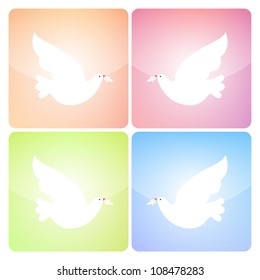 Four square peace dove icons in four colors.