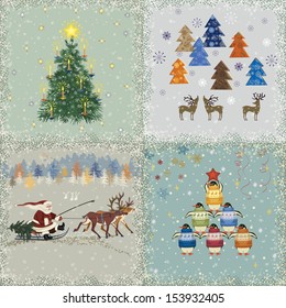 Four square retro christmas cards