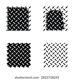 Four square samples of a black and white diamond plate metal texture pattern