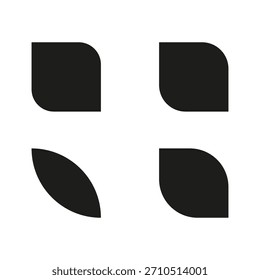 Cuatro Formas cuadradas. Esquinas negras redondeadas. Conjunto de Vector gráfico simple. Diseño minimalista de elementos. EPS 10.