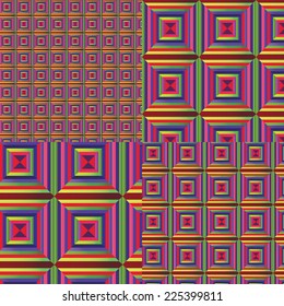 Four square striped multicolored ornament in patchwork style