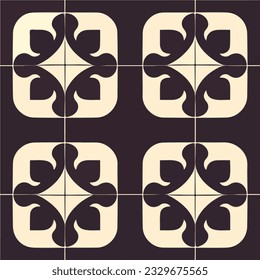Four squares form an icon like pattern within this black and white design, featuring art deco influences and patterned tilework.