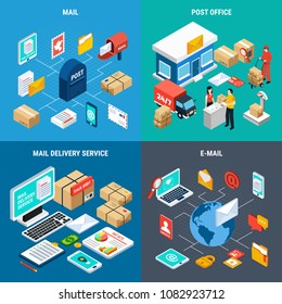 Four Squares Mail Isometric Icon Set