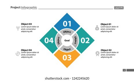 Four squares process chart slide template. Business data. Step, diagram, design. Creative concept for infographic, presentation, report. Can be used for topics like management, finance, teamwork.