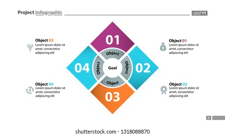 Four squares process chart slide template. Business data. Step, diagram, design. Creative concept for infographic, presentation, report. Can be used for topics like management, finance, teamwork.