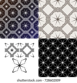 Four squiare with geometric wives inside on the white and dark background, abstract design
