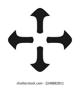 Cuatro flechas de ardilla silueta icono de forma. Un símbolo hecho de formas de flecha negra curvadas. Aislado sobre un fondo blanco.