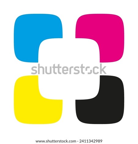 Four squircle shapes CMYK colours icon. An arrangement of colourful symbols with round corners. Isolated on a white background.