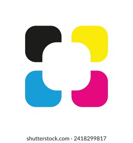 Cuatro ardillas dan forma a un icono de colores. Una disposición de símbolos coloridos con esquinas redondeadas. Aislado sobre un fondo blanco.