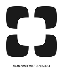 Four squircle shapes negative space icon. A geometric shape that is a mathematical intermediate between a square and a circle. Isolated on white background.