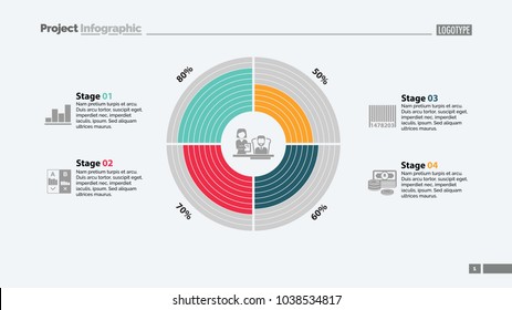 Four Stages Comparison In Circle Diagram Template. Business Data. Graph, Chart, Design. Creative Concept For Infographic, Report. Can Be Used For Topics Like Teamwork, Management, Company