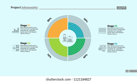 Four stages comparison in circle diagram template. Business data. Graph, chart, design. Creative concept for infographic, report. Can be used for topics like teamwork, management, company