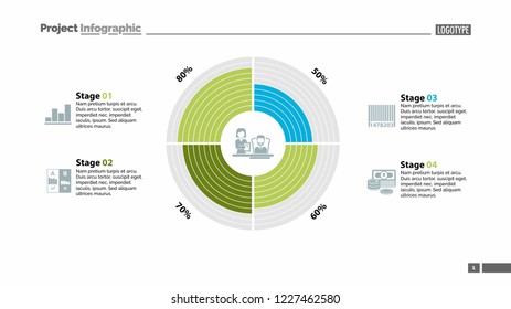 Four stages comparison in circle diagram template. Business data. Graph, chart, design. Creative concept for infographic, report. Can be used for topics like teamwork, management, company