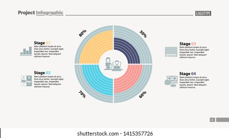 Four stages comparison in circle diagram template. Business data. Graph, chart, design. Creative concept for infographic, report. Can be used for topics like teamwork, management, company