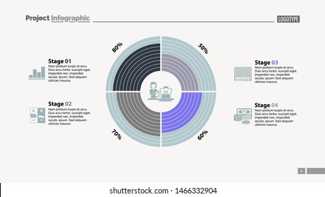 Four stages comparison in circle diagram template. Business data. Graph, chart, design. Creative concept for infographic, report. Can be used for topics like teamwork, management, company