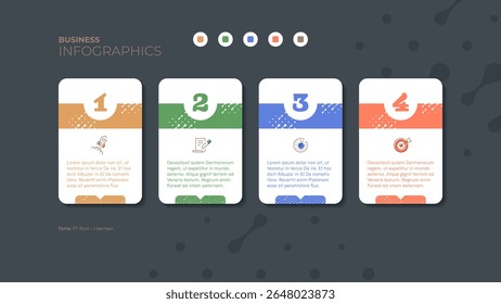 Four stages, steps, or options. Vector infographic template for a presentation or report on a dark background