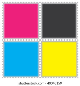 four stamp like labels