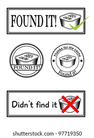 four stamps with geocaching theme on white background - vector illustration
