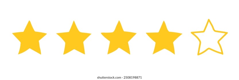 Four Star hand drawn rating. Flat illustrations feedback in minimalistic style.