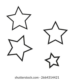 Four star icons. Vector shapes set. Outline symbol design. Decorative element illustration.