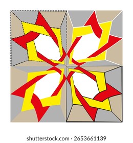 Four star pattern. Concentric shape design. Vibrant color illustration. Vector geometric element. EPS 10.