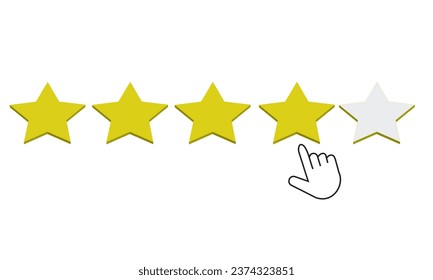 Four star rating vector illustration. Finger clicking on four star rating. 