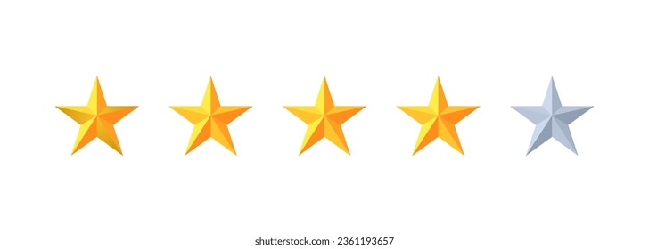 A four star rating for a website or app. 3d illustrations of stars in minimalistic style