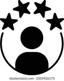Vier Sterne Zufriedenheitsbewertung. Erleben Sie Ikone mit Bewertungs-Sternen und Kunden Silhouette. Vektorsymbol für Apps, UIs und Websites. EPS10