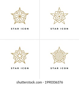 Vier Sterne-Formsymbole, Logo-Vorlagen. Erfolgs- und Prämiensymbol, Siegeremblem.