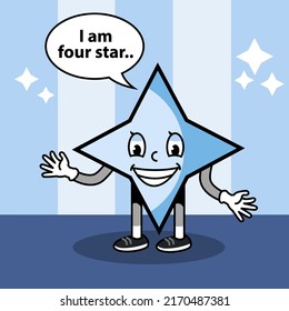 Four Star shapes with face emotions. Characters geometric in funny cartoon kids style.