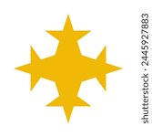 Four stars cross shape, gold icon. A symbol made from a quartet of golden star shapes isolated on a white background.