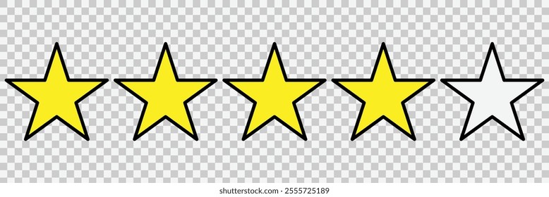 four stars customer product rating review flat icon for apps and websites. Product rating or customer review with gold stars set collection. Vector illustrator.