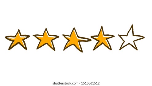 Four stars feedback rating. Vector illustartion in doodle style.