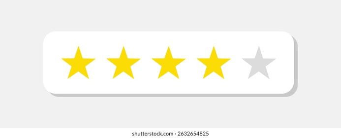 Four stars rate icon. 4 stars customer product rating review flat icon. Customer review with five yellow stars. Service satisfaction, quality, good rate vector illustration