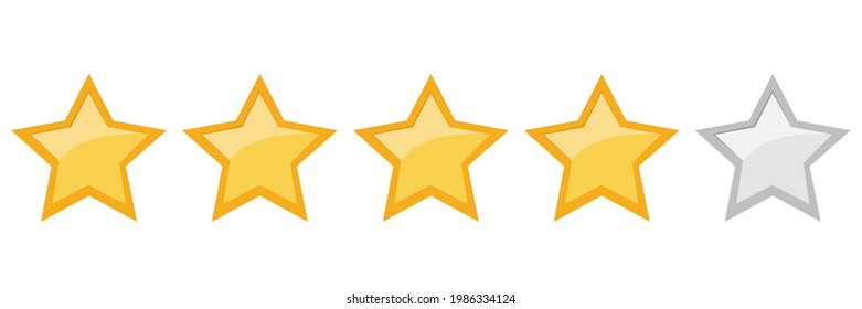 botón de clasificación de cuatro estrellas para las reseñas de experiencias en aplicaciones o sitios web, vector de clasificación de estrellas