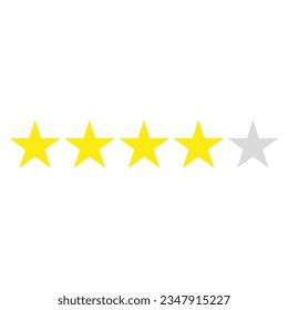 Four stars rating button. Feedback evaluation. Yellow rating stars on white background. Vector illustration. EPS 10.