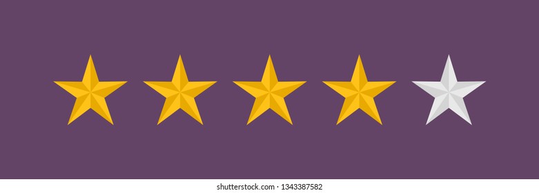 Four stars vector icon. Star rating, customer product review.