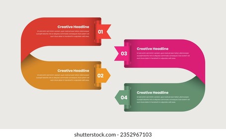 Four step abstract infographic presentation template with twisted ribbon arrow shape