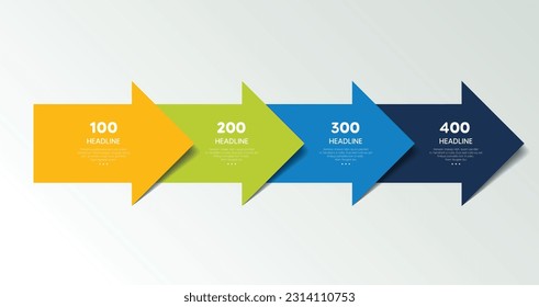 Four step arrow template for presentation. 4 steps options, elements, infographic.