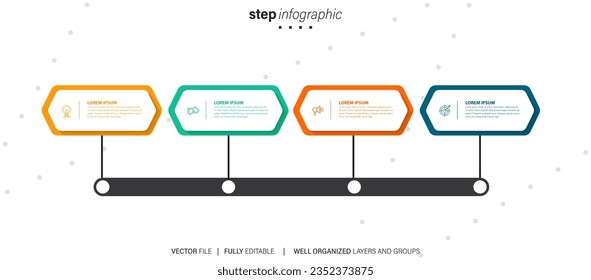 Four step arrow template for presentation. 4 steps options, elements, infographic.
