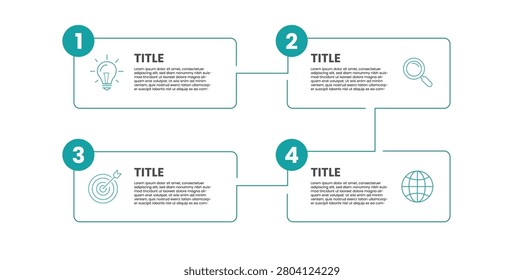 Four Step Business Process Infographic Template With Strategic Planning Workflow Development Performance Tracking And Corporate Growth Framework Professional Presentation Design