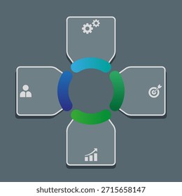 Four Step Circular Business Infographic with Connected Blocks