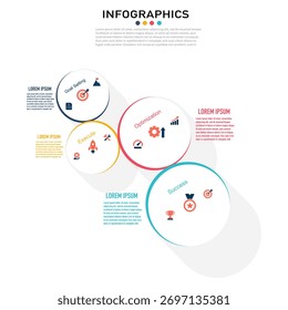 Plantilla de infografía de proceso de negocio circular de cuatro pasos: establecimiento de objetivos, ejecución, optimización, éxito. Concepto para el flujo de trabajo, estrategia, marketing, desarrollo y diseño de diagramas de ciclos.