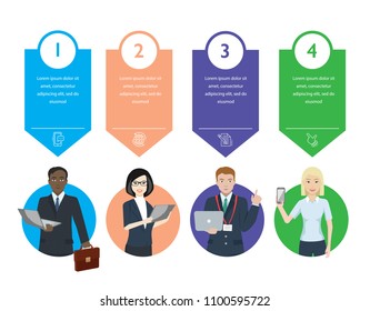 Four Step Diagram Slide Template. People using gadgets
