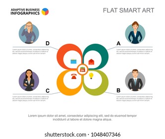 Four step income concept. Petal chart, option diagram, slide template. Creative concept for infographics, project, report. Can be used for topics like business, finance, investment