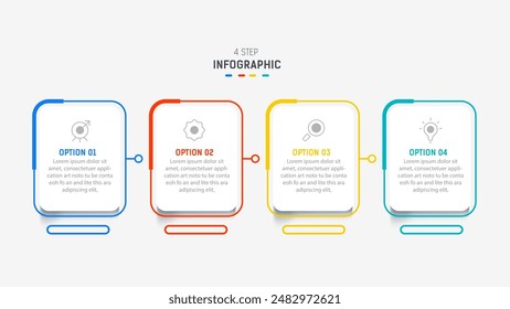 Plantilla de elementos de diseño Infográfico de cuatro pasos para presentación. ilustración gráfica de información. diagrama de proceso y paso de presentaciones, Anuncio, diagrama de flujo, Plantilla de 4 opciones.