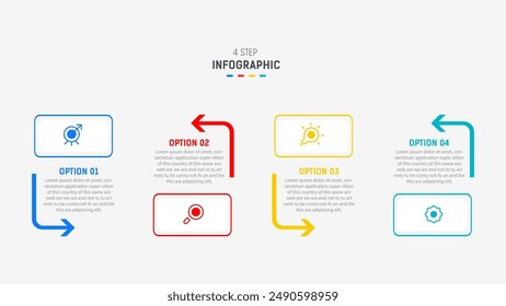 Four Step Infographic design element template for presentation. info graphic illustration. process diagram and presentations step,  banner, flow chart, 4 option template.