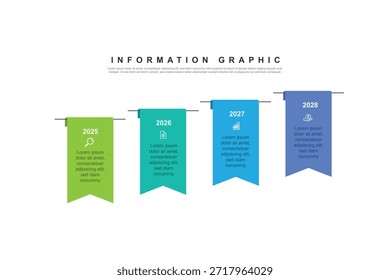 Folleto de Anuncio de Plantilla de diseño infográfico de cuatro pasos. se puede utilizar para la ilustración y presentación del flujo de trabajo